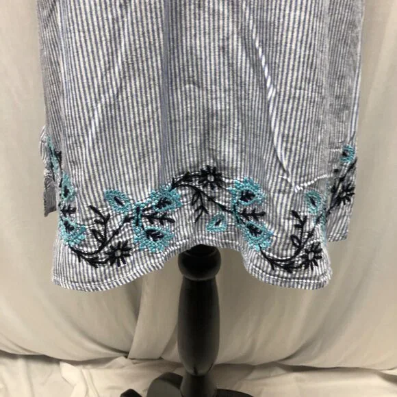 Croft and Barrow Sleeveless Top Womens Sz Large Blue White Striped Cotton Tunic - Picture 3 of 9